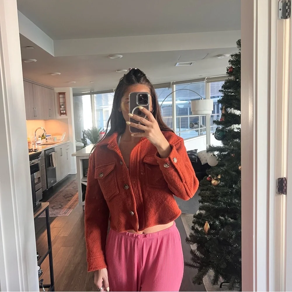 Aritzia Wilfred The Ganna Cropped Shirt Jacket/Shacket- Orange- Size S - Picture 11 of 12
